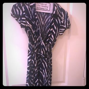 Blue, white and black wrap dress